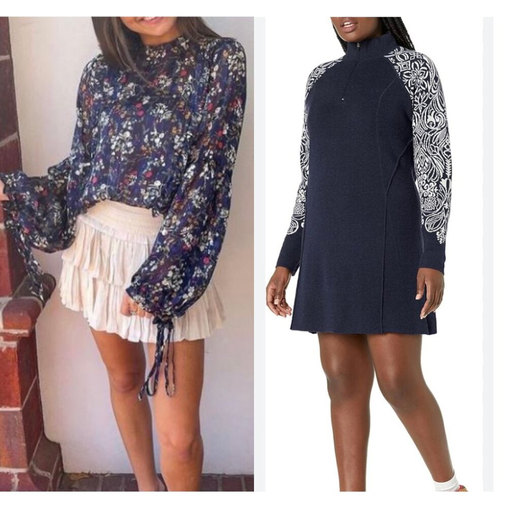2 Piece Lot Women's Large Blue Navy Floral Contemporary 1 NWT MSRP $215